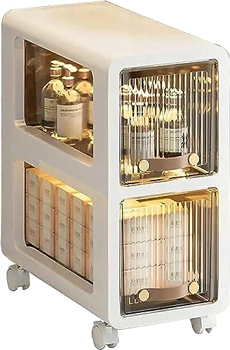 OPSREY Small Bathroom Storage Corner Floor Cabinet, Narrow Rolling Bathroom Cabinet for Small Spaces with Drawers Wheels