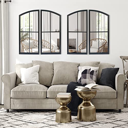 Black Arch Mirror,Window pane Mirror Wall Decor,Farmhouse Wall Mirror with Iron Frame,Wall Mounted Mirror for Entryway,Hallway,Living Room,Firepl