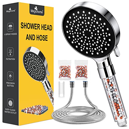 Ionic Shower Head and 2M Hose, Magichome Newest 6 Modes High Pressure Universal Filter Shower Head for Hard Water Low Water Pressure with Extra R