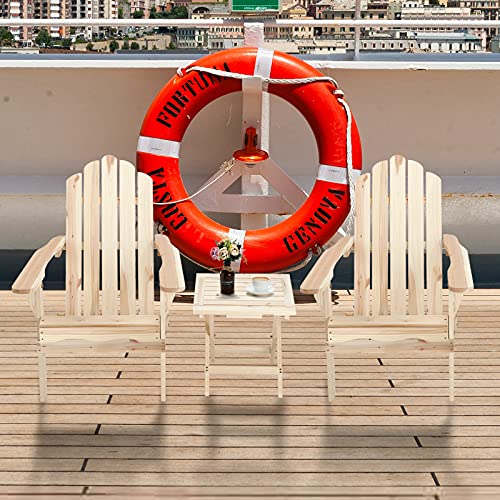 Kunste Outdoor Wooden Adirondack Chairs Lightweight Two Folding Chairs with Portable Side Table for Yard Patio Garden Lawn (Natural)