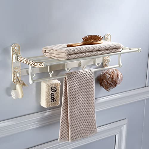 HIGOH Towel Racks, Bathroom Towel Rack Wall Mounted Towel Holder,Carved Folding Bath Towel Rack,Space Aluminum European Towel Bar,European Bathro