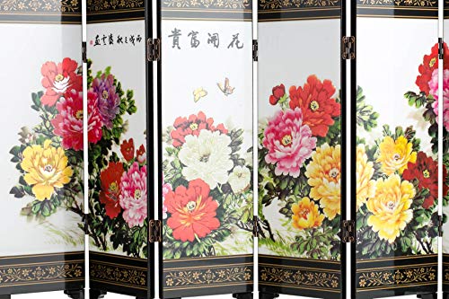 TJ Global 6-Panel Traditional Chinese Art for Home Decoration - Decorative Lacquerware, Home Decor, Lacquer, Oriental, Mini Divider (Peonies)