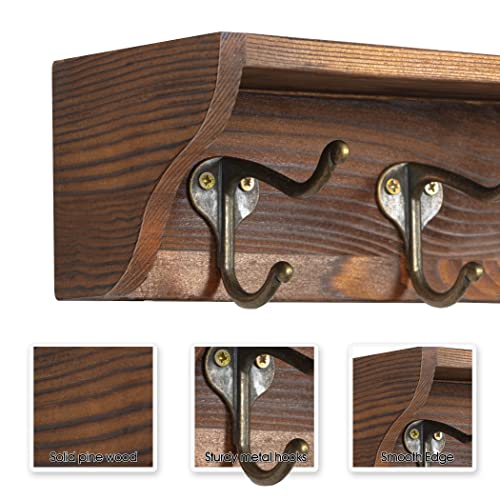 LAVIEVERT Coat Hooks Wall Mounted, Hanging Entryway Shelf Farmhouse Mounted Coat Rack with Display Shelf and 5 Vintage Metal Hooks for Hallway, K