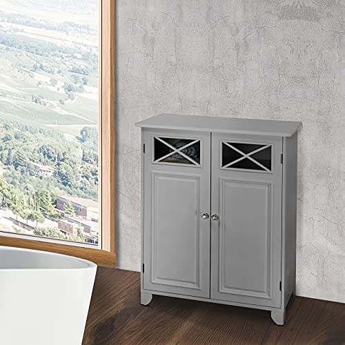 VERSANORA Teamson Home Bathroom Dawson Grey Wooden Free Standing Cabinet EHF-6841G, 33 x 66 x 86.4