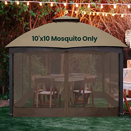 Gazebo Universal Replacement Mosquito Netting, OLILAWN 10' x 10' Outdoor Canopy Net Screen 4-Panel Sidewall Curtain, with Zippers, Easy to Instal