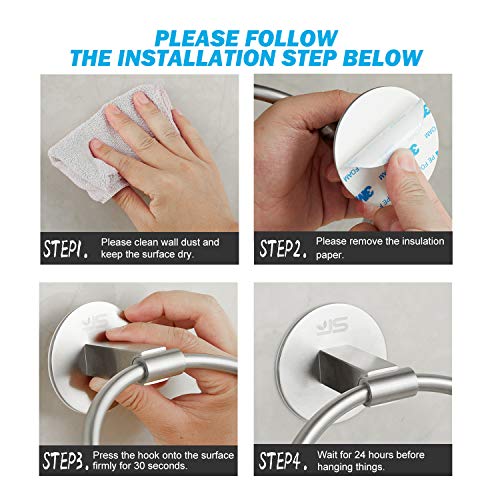 JS Self Adhesive Towel Holder,Stainless Steel Bathroom Towel Ring 7.08 inches/18cm,Wall Mounted 3M Self Adhesive Hand Towel Rails for Kitchen Bat