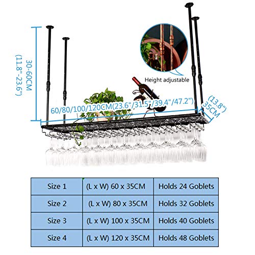 EMISOO Wine Rack Wall Mounted - Iron Ceiling Wine Rack Hanging Goblets Stemware Holder Bar Accessories Shelving for Restaurants Kitchens(L120CM x