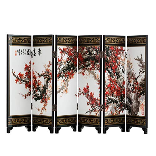 TJ Global 6-Panel Traditional Chinese Art for Home Decoration - Decorative Lacquerware, Home Decor, Lacquer, Oriental, Mini Divider (Peonies)