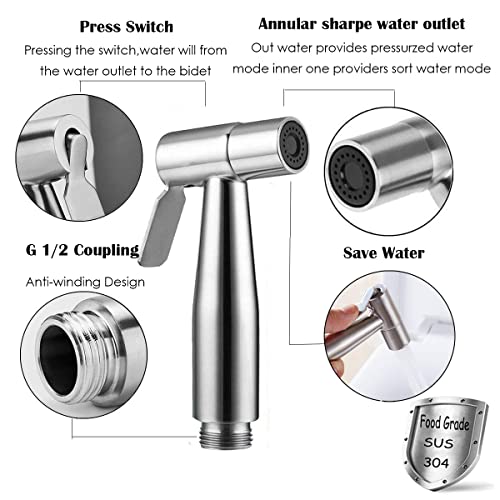 Hand Held Bidet Sprayer - Stainless Steel Sprayer Shattaf Toilet Bidet Shower Head for Bathroom Sink or Toilet - with 59-inch Hose and Bracket Ho