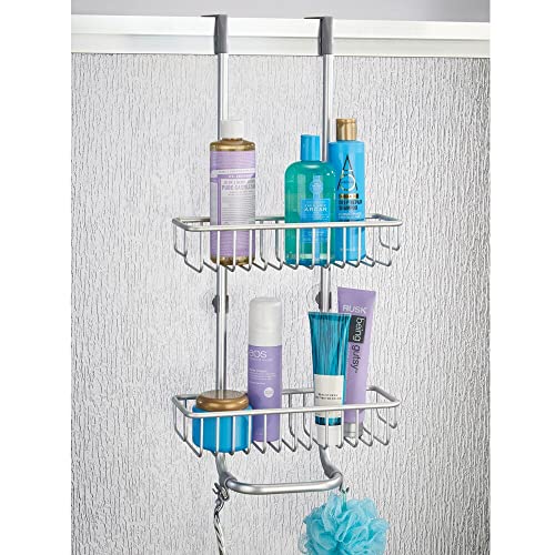 mDesign Over Door Shower Caddy - Practical Shower Shelves with Drill-free Installation - Hanging Shower Basket - Stainless Steel Shower Caddy - f