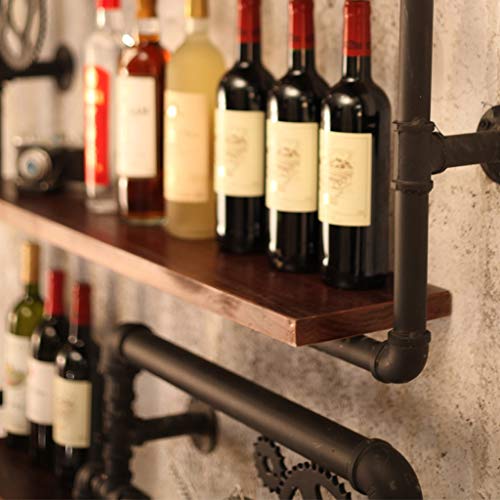 PIBM Industrial Wind Pipeline Wine Rack Bar Personality Iron Display Stand Bottle Display Solid Wood Storage Rack J119