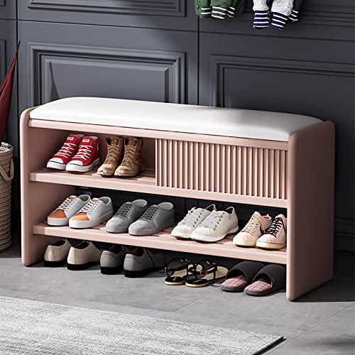 Modern Shoe Storage Bench,Wooden Entryway Bench with Leather Cushion,Upholstered Shoe Bench Shoe Cabinet Hallway Shoe Organizer Furniture-Brown-W