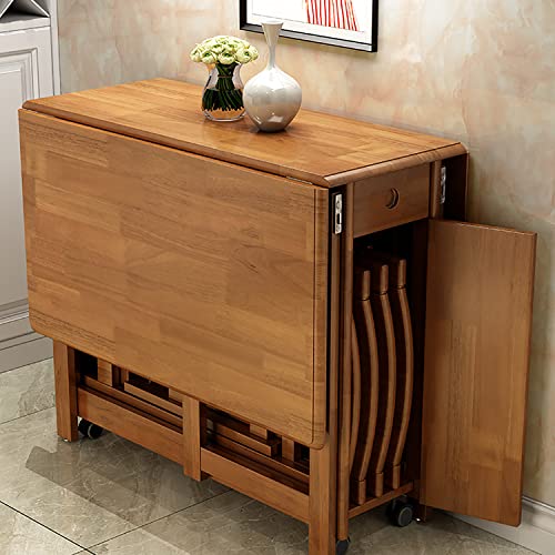 DISHENGZHEN Folding Dining Table Space Saving Dinner Table Set Extendable Dining Kitchen Table, Folding Dining Table, Folding Switch Lock, Round