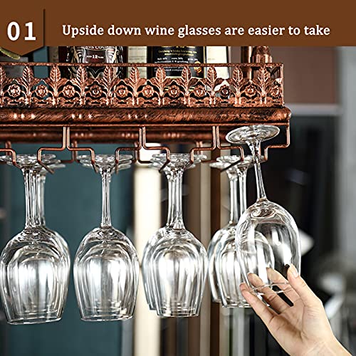 KEppd Wine Rack Wall Mounted - Ceiling Decoration Wine Glass Rack, Vintage Wine Bottle Holder, for Bars, Restaurants, Kitchens Stemware Holder, V