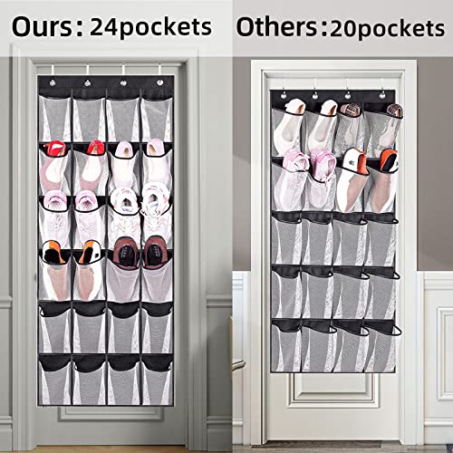 NEUSID 24 Pockets Large Black Pockets Over the Door Shoe Storage Organiser, Back of the Door Shoe Rack Wardrobe Shoe Rack, Hanging Shoe Holder fo