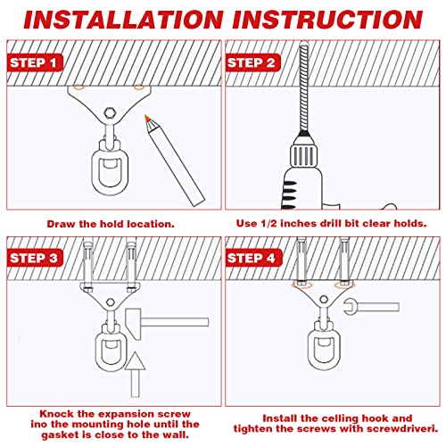 Heavy Duty Swing Hanger Hook 360°Rotate Hanging Chair Hook Ceiling Hook for Hammock Swing with Bolts Screws Stainless Steel Hammock Chair Hanging