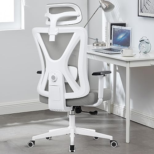 KERDOM Office Desk Chair, Ergonomic Swivel Chair with Adjustable Headrest and Lumbar Support,High Back Mesh Computer Chair with 130° rocking Lock