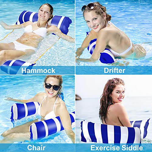 Pukitt 2 Pack Water Hammock, 4-in-1 Multi-Purpose Inflatable Pool Lounger Float with Bottom Mesh, Inflatable Hammock for Adults Kids, Portable Fl