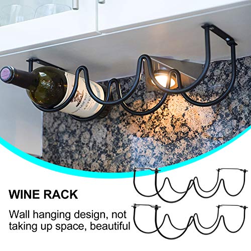 Hemoton 2pcs Under Cabinet Wine Rack Wrought Iron Liquor Bottles Organization Rack Farmhouse Decor Kitchen Storage for Bar Kitchen Black