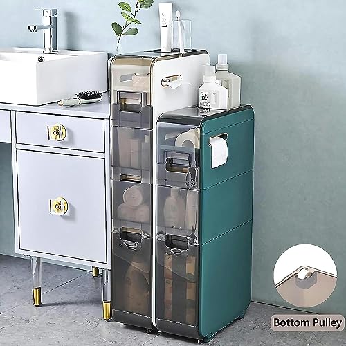 OPSREY Bathroom Floor Storage Cabinet With Transparent Drawers narrow Slender And Tall Movable Towel Storage Rack Side Independent Rolling Device