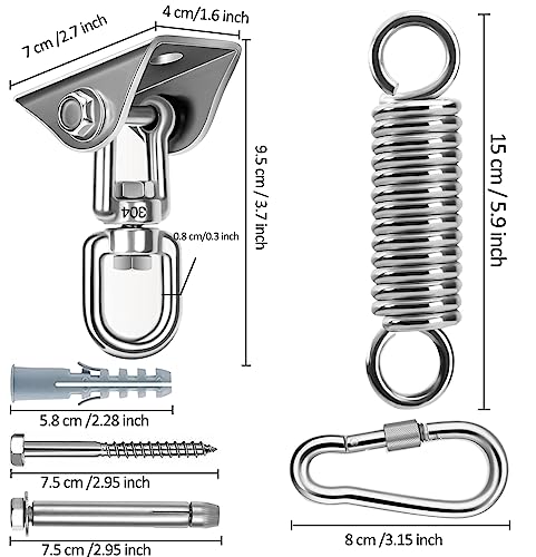 Heavy Duty Swing Hangers Hooks, 360° Swivel Heavy Duty Spring Hanging Kit, SUS304 Stainless Steel Hammock Hooks Swing Hook for Ceiling Concrete W