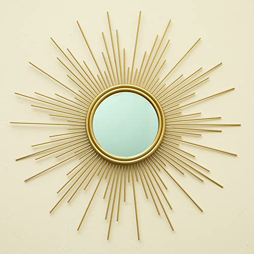 MAIKAILUN 24'' Gold Sunburst Wall Mirror Boho Home Decor Mordern Round Hanging Wall Art for Living Room/Bedroom/Bathroom/Entryway