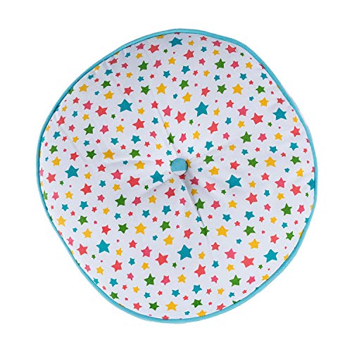 HOMESCAPES Multi-coloured Round Floor Cushion Large Decorative Circular Children’s & Garden Seat Pad with Star Pattern, Pre-Filled 100% Cotton In
