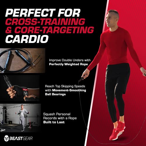 Beast Gear Skipping Rope – Steel Speed Jump Ropes for Adult Fitness – Lightweight, Adjustable Workout Equipment for Beginners & Pros - for Jumpin