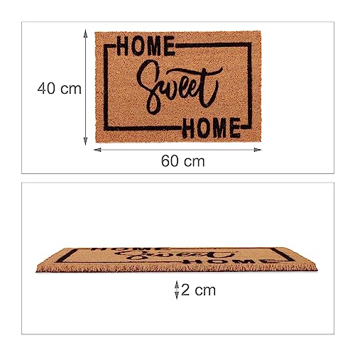 Relaxdays Coir Doormat, 80% coconut 20% plastic, Natural/Black, 60 x 40 cm