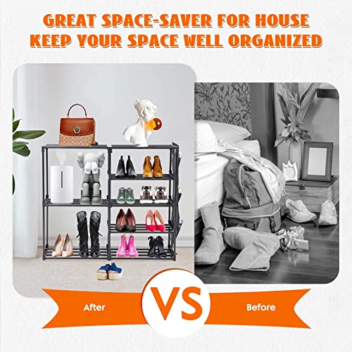 NUKied 5-Tier Shoe Rack Metal Shoe Shelf Shoe Storage Organizer with Storage Bag Stable Metal Frame Heavy duty Durable Shoe Tower for Closet, Hal