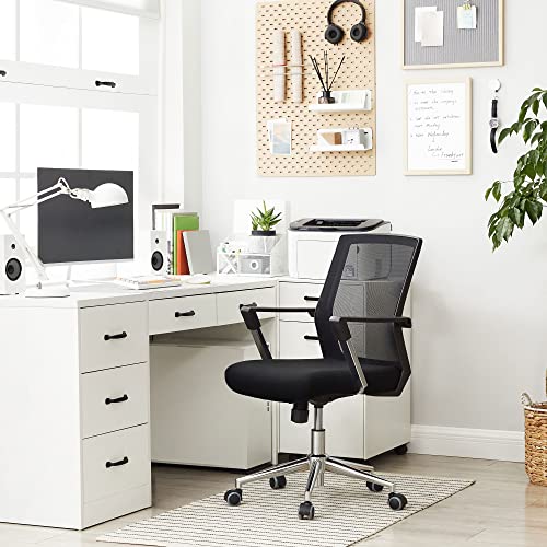 SONGMICS Swivel Desk Chair for Home, Mesh Office Chair with Arms, Lumbar Support, Tilt Mechanism, Adjustable Height, Max. Load Capacity 120 kg, H