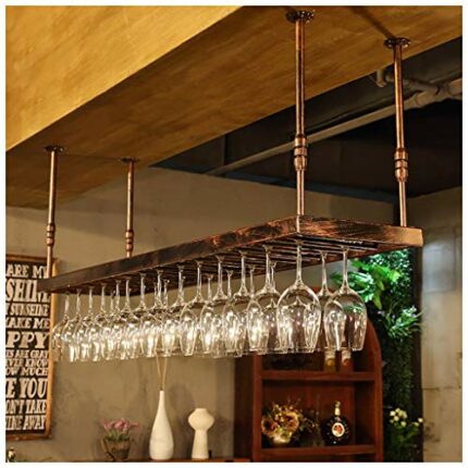 Ceiling Wine Rack Vintage Iron Industry Stylish Simplicity Wine Glass Holder Household Goblet Bracket Bar Float Rack, Adjustable Kitchen Cutlery