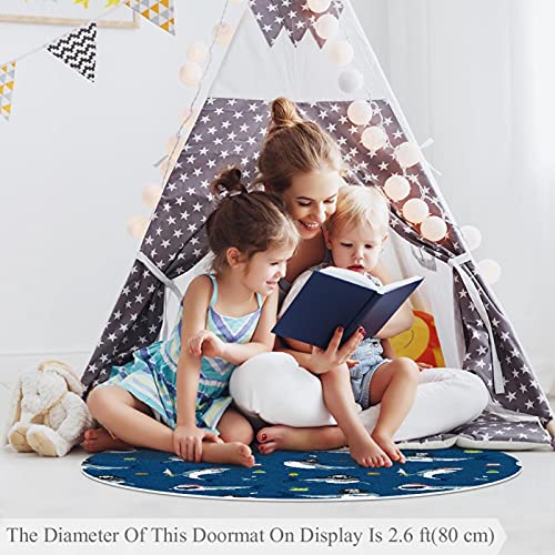 Pirate Shark CocoRound Floor Mat Soft Circular for Living Room Bedroom Playroom Home Carpet Office Swivel Chair Bedroom Bathroom Indoor Outdoor E