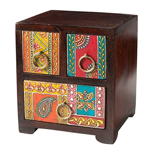 Hand Painted Mango Wood Small 3 Drawer Chest / Jewllery Chest Fair Trade