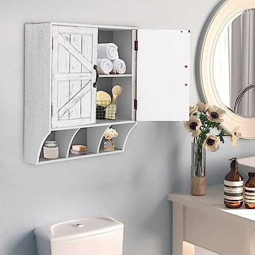 RiteSune Farmhouse Wall Mounted Cabinet, Medicine Cabinet with Magnetic Doors, Wood Vintage Wall Cabinet Over Toilet for Bathroom, Kitchen, Livin