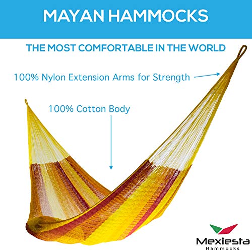 Matrimonial Size Cotton Hammock (Tequila Red Yellow Pattern) Handmade in Mexico Genuine Mayan Hammock Ideal for 2 people