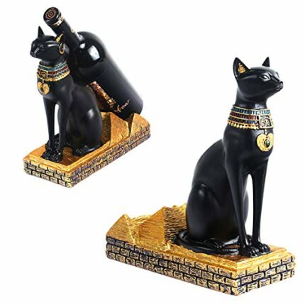 Cabilock Countertop Wine Bottle Holder Animal Wine Bottle Display Stand Egyptian Cat Figurine Statue for Table Pantry Cabinet Decoration