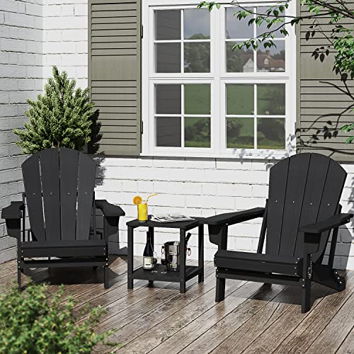 Greesum Folding Adirondack Chair Outdoor Accent Furniture Patio Lounge seat for Yard, Garden, Fire Pit 350lb Weight Capacity, Black