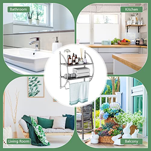 Multigot Towel Rack, Steel Wall-Mounted Curved Shelving Unit, 2-Tier Double Towel Holder with Hanging Rails for Bathroom and Kitchen, 45x26x54cm