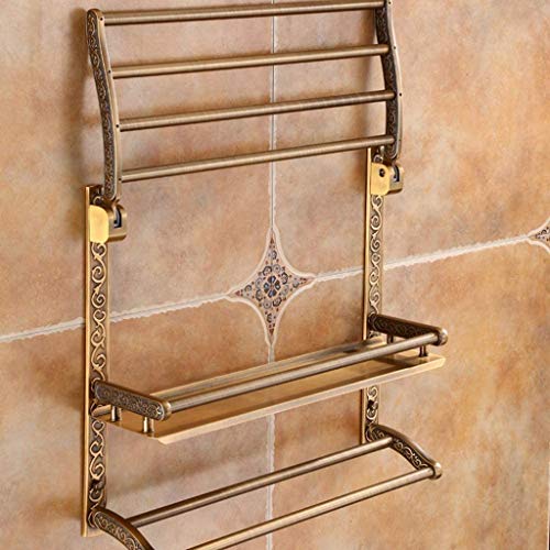 N/A Towel Racks for Bathroom Shelf with Foldable Towel Bar Holder and Hooks Wall Mounted Multifunctional Racks,Bronze