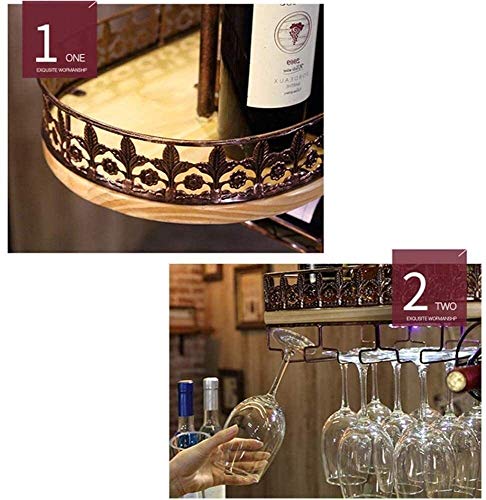 SUCHETA Hanging Wine Rack with Glass Holder and Shelf, Wine Holder Ceiling Hanging Mounted Solid Wood Wine Rack Wine Glass Metal Hanging Rack and