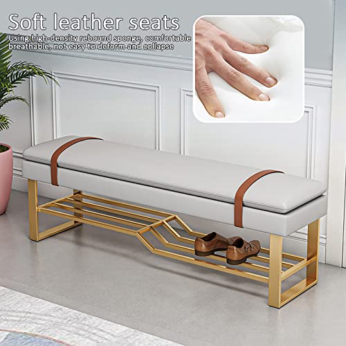 Luxury Shoe Rack Organizer,Comfortable Footrest Stool for Bedroom,Entryway Pu Leather Shoe Storage Bench,Modern Metal Shoe Bench with Upholstered