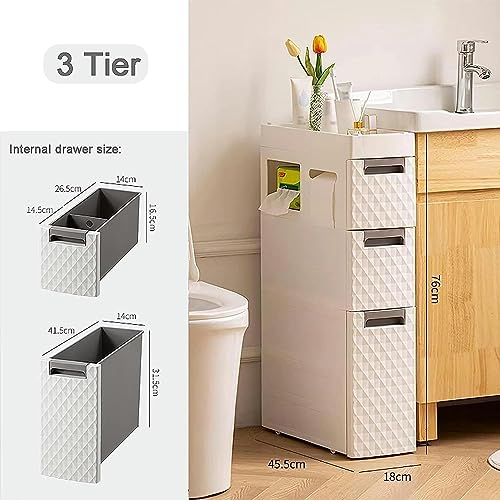OPSREY Small Floor Bathroom Organizer, Side Toilet Cabinet with Drawers, Slim Toilet Paper Storage Cabinet to Fit Any Space