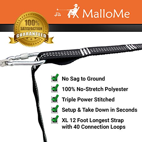 MalloMe XL Hammock Straps - Hammock Tree Straps Set 2000+ LBS Heavy Duty 40 Loops & 100% No Stretch Suspension System Kit - Camping Hammock Acces