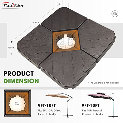 FRUITEAM Patio Cantilever Umbrella Base Weight, 4 Piece Offset Umbrella Stand Outdoor Base Water & Sand Filled, for Hanging Patio Umbrella
