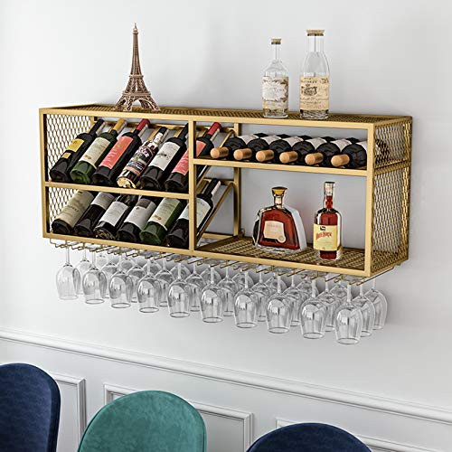 KEppd Wine Rack Wall Mounted - Grape Cups Storage Organizer, Metal Wall Mounted Wine Holder, Wine Glasses Drying Holder Rack, Without Installatio