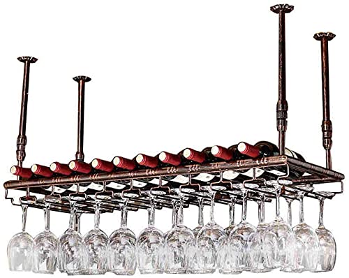 SUCHETA Hanging Wine Rack with Glass Holder and Shelf, Wine Rack Ceiling Wine Racks, Wine Rack Decoration, Hanging Glass Holder, Upside Down Gobl