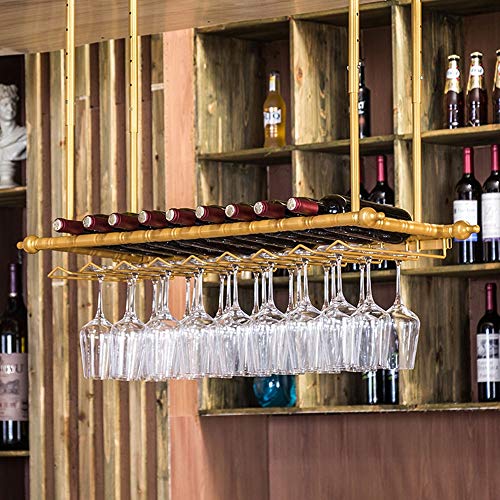 PIBM European Style Wine Rack Suspension Ceiling Wine Bottle Rack Bar|Restaurant Goblet Holder|Fashion Creative Wine Glass Rack J1022, Gold , L10