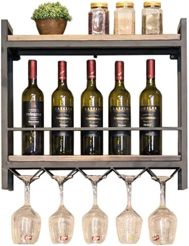 EYLINK Vintage Wine Racks Wall-Mounted, Kitchen Bar Unit Floating Shelves Rustic Wood Board Wine Bottle Holder Metal Iron Wine Glass Rack Goblet