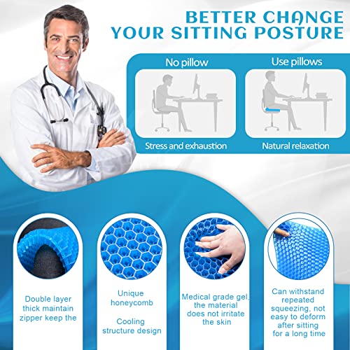 MONgiftshop Gel Seat Cushion, Double Thick Breathable Seat Cushion Cool Gel Cushion Honeycomb Design with Non-Slip Cover Pain Relif Seat Cushion